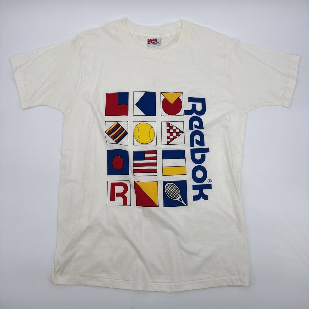 Vintage 80s Reebok Tennis T Shirt Large Made USA Single Stitch Graphic Tee